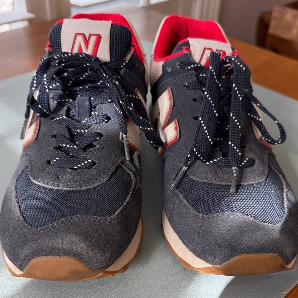 New Balance 574 navy  and red  Athletic Shoes not worn outside just tried on